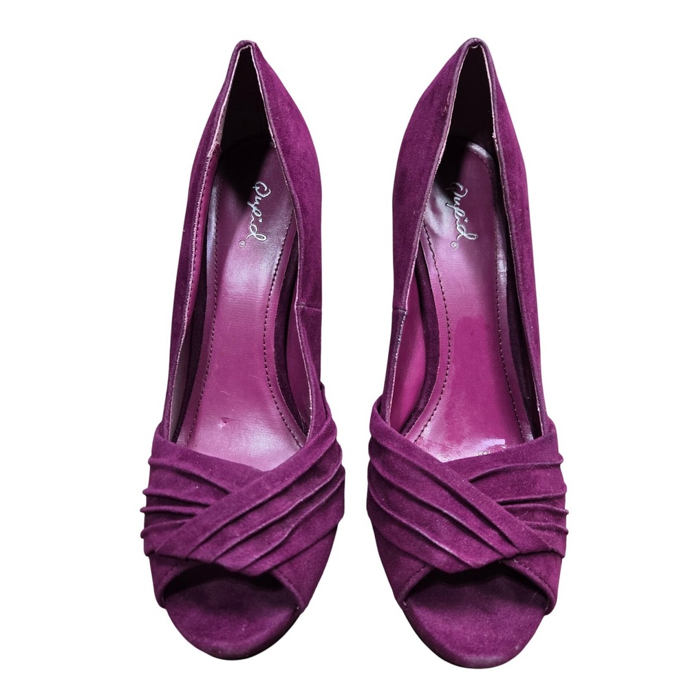 Qupid Magenta Purple Pleated Peep Toe‎ Platform Pumps Stiletto Heels 8.5 Party